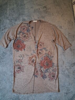 Ginger G Sweater Womens Large Floral Open-Front Sweater  Short Sleeve Cardigan